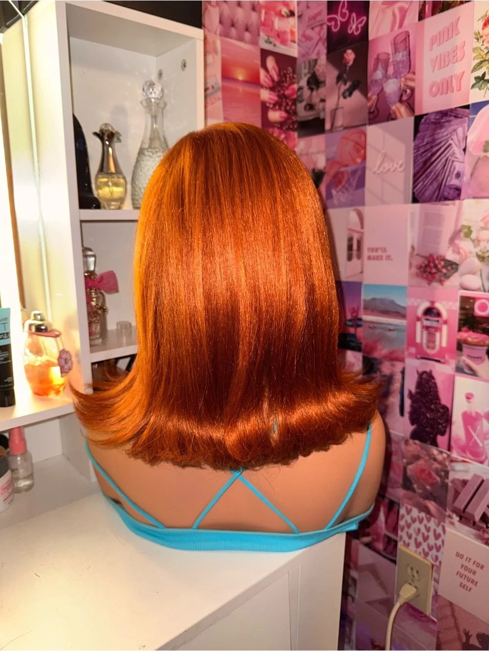 Copper Ginger Lace Front Wig Auburn Bob Side Part Flipped Ends